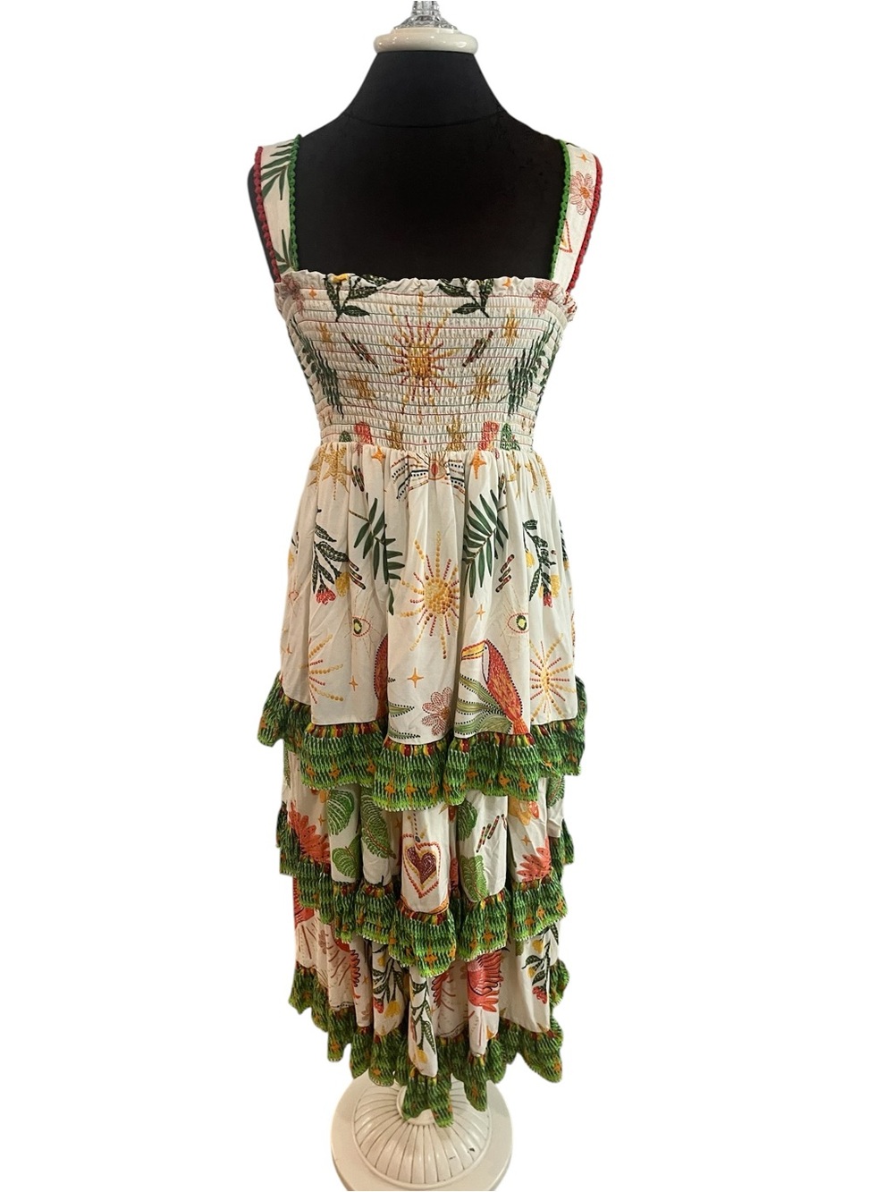 Shore Brand Thalia Tiered Toucan Dress Cotton Small $285 Retail Resort Festival - Picture 6 of 6